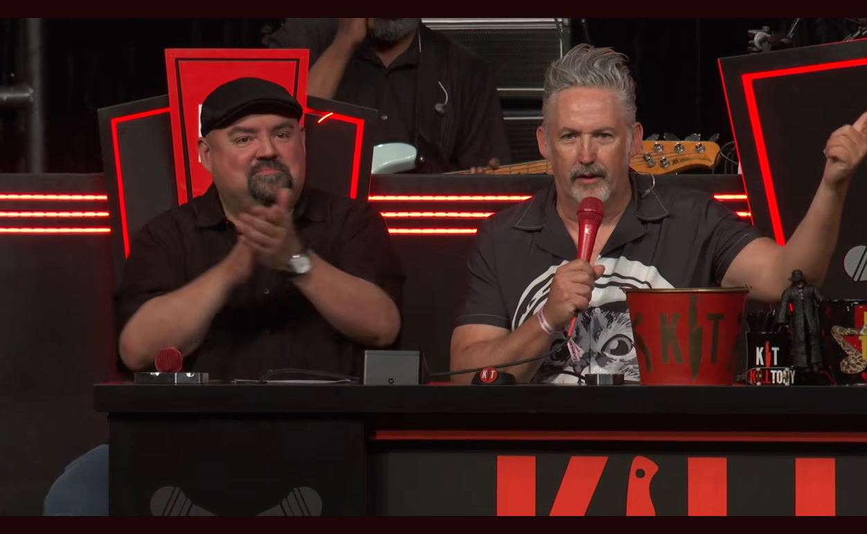 Harland Williams on the mic next to Gabriel Iglesias at the Kill Tony panel, Intuit Dome, episode 780.